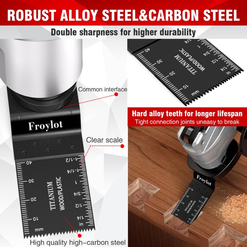 FROYLOTㅤ 49pcs Titanium Oscillating Tool Blades High-Carbon Steel Multitool Blades, Universal oscillator Multi Tool Blades Kits for Metal Wood Cutting, Fit Dewalt Bosch Milwaukee Ryobi Rockwell Fein Makita - Image 4